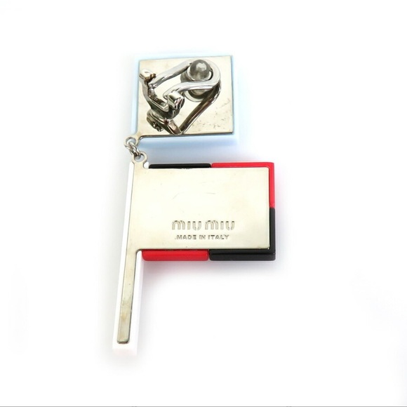 EUC-MIU MIU Clip-On Earrings Plastic/Rhinestone Light Blue x White, Red,& Black - Picture 5 of 6